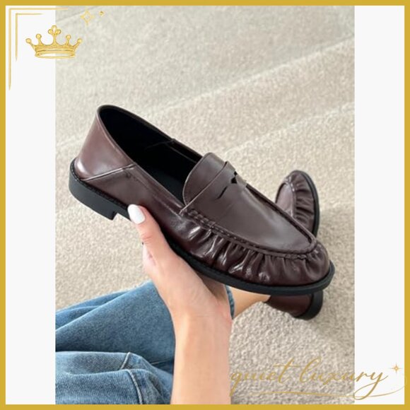 Amazon.com | Coutgo Penny Loafers for Women Comfortable Slip  Women\'s Penny Loafers Slip On Collapsible Heel Comfortable Work Flats